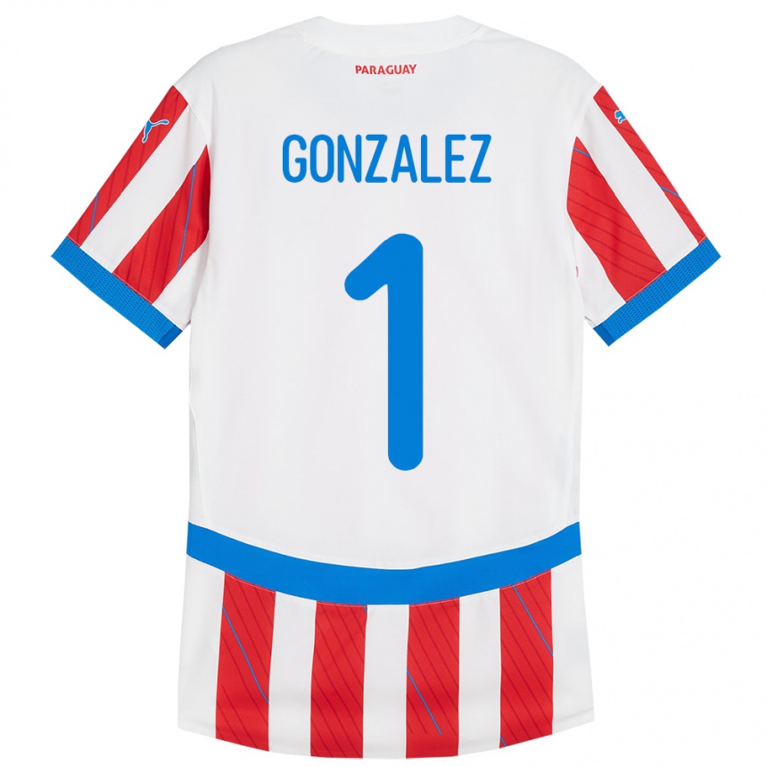 Hombre Fútbol Camiseta Paraguay Ángel González #1 Blanco Rojo 1ª Equipación 24-26