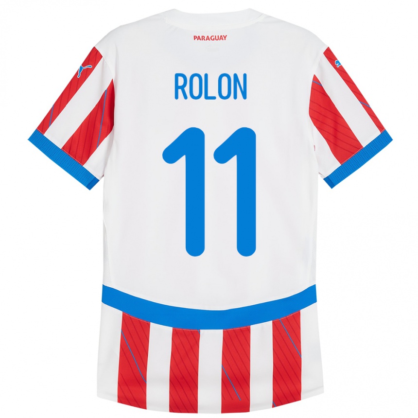 Hombre Fútbol Camiseta Paraguay Leonardo Rolón #11 Blanco Rojo 1ª Equipación 24-26