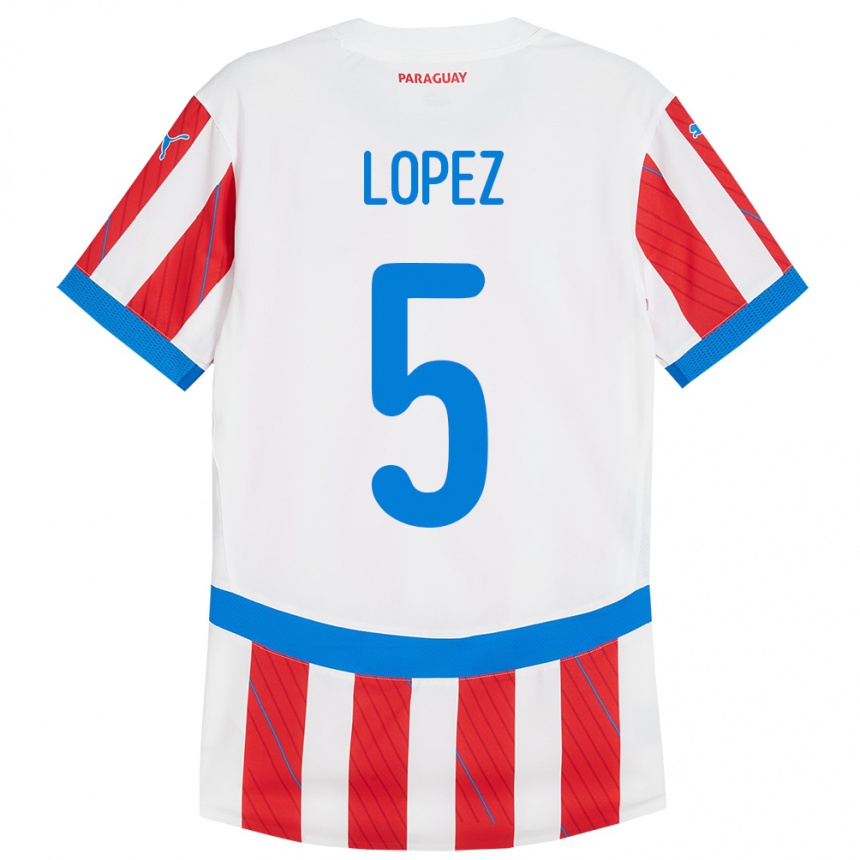 Hombre Fútbol Camiseta Paraguay Óscar López #5 Blanco Rojo 1ª Equipación 24-26