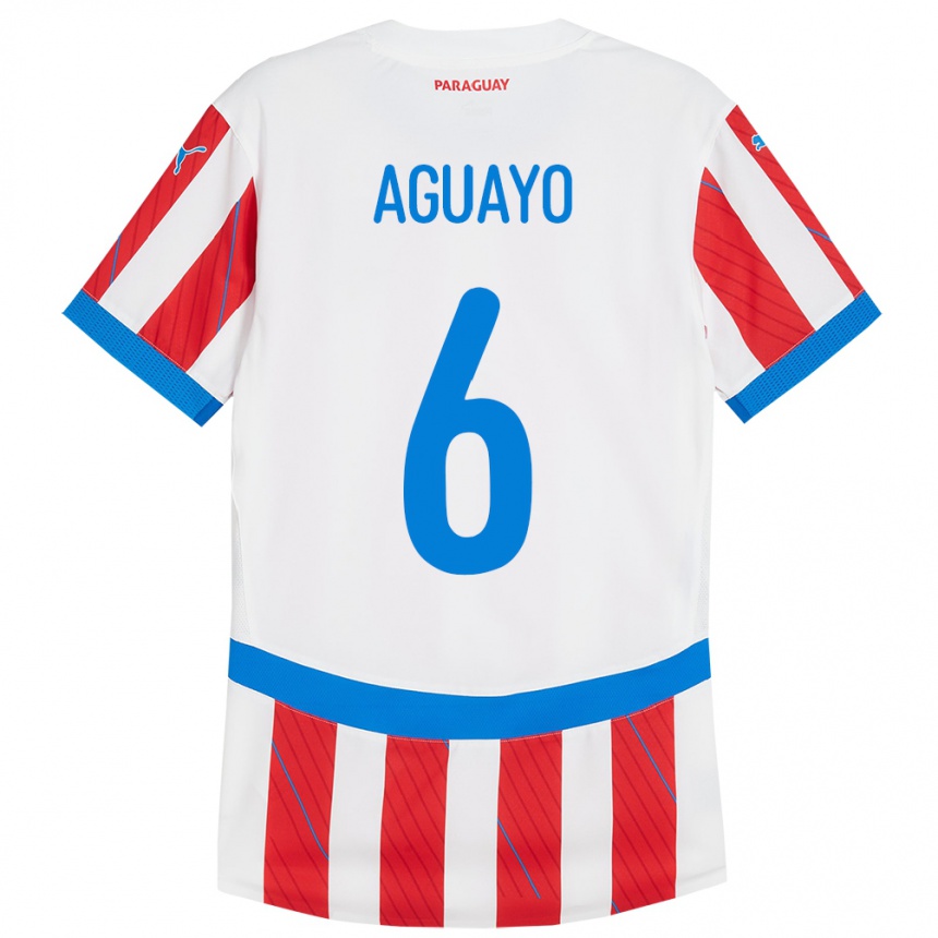 Hombre Fútbol Camiseta Paraguay Ángel Aguayo #6 Blanco Rojo 1ª Equipación 24-26