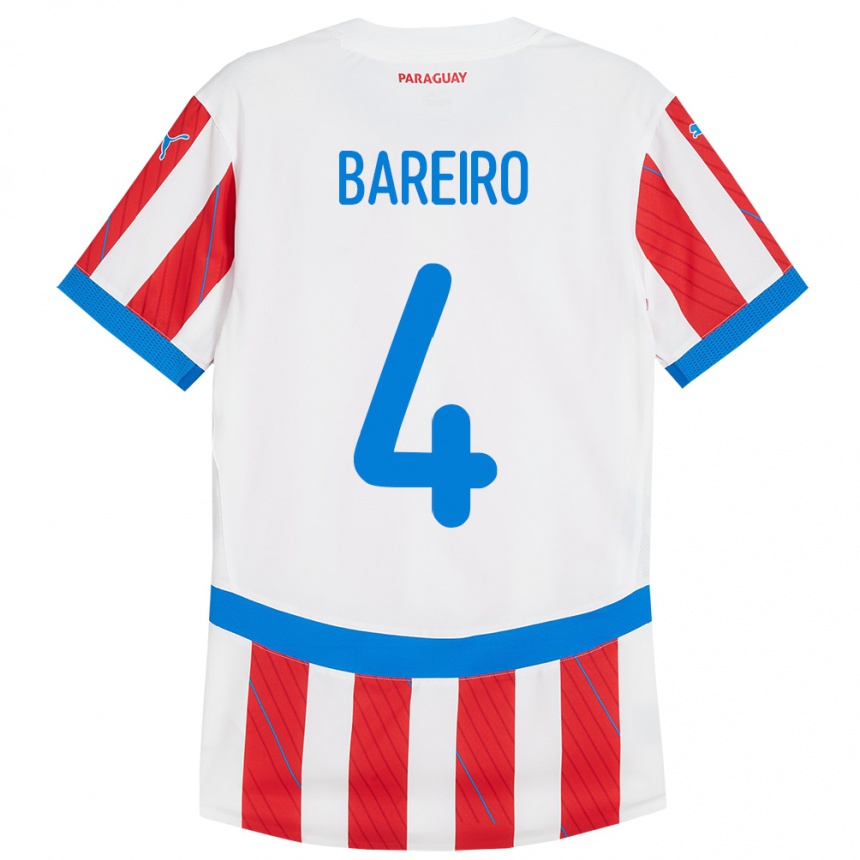 Hombre Fútbol Camiseta Paraguay Daysy Bareiro #4 Blanco Rojo 1ª Equipación 24-26