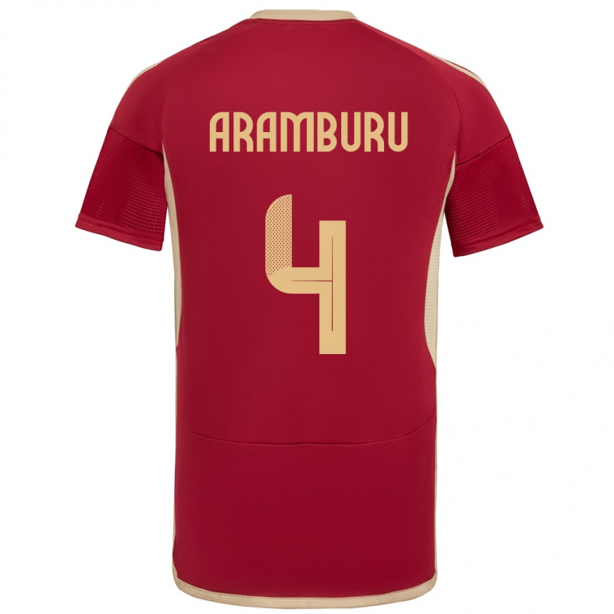 Hombre Fútbol Camiseta Venezuela Jon Aramburu #4 Borgoña 1ª Equipación 24-26