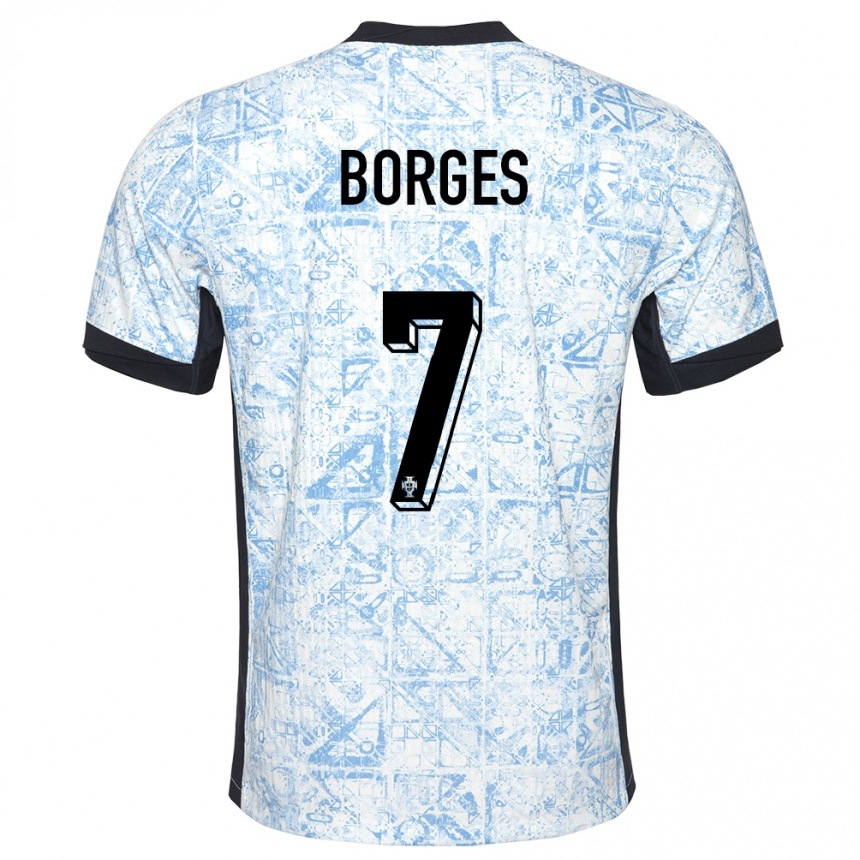 Hombre Fútbol Camiseta Portugal Carlos Borges #7 Crema Azul 2ª Equipación 24-26