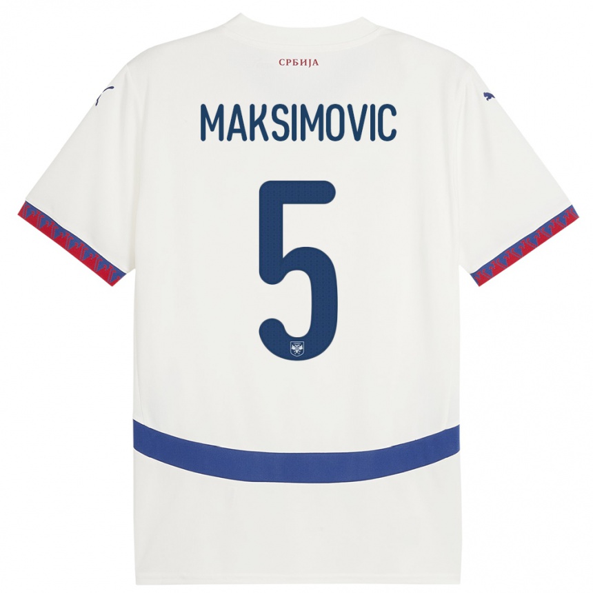 Hombre Fútbol Camiseta Serbia Nemanja Maksimovic #5 Blanco 2ª Equipación 24-26