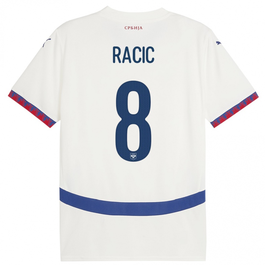 Hombre Fútbol Camiseta Serbia Uros Racic #8 Blanco 2ª Equipación 24-26