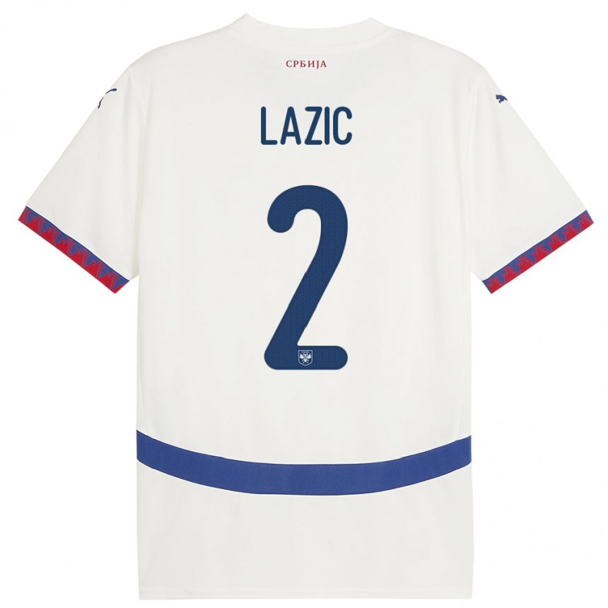 Hombre Fútbol Camiseta Serbia Uros Lazic #2 Blanco 2ª Equipación 24-26