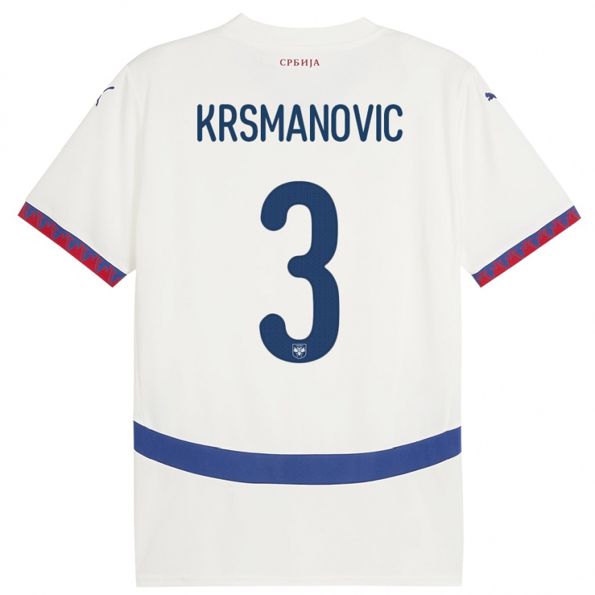 Hombre Fútbol Camiseta Serbia Nemanja Krsmanovic #3 Blanco 2ª Equipación 24-26