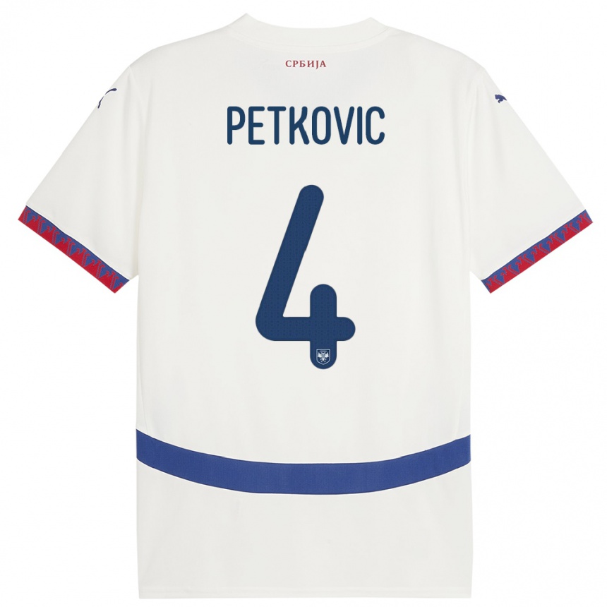 Hombre Fútbol Camiseta Serbia Nikola Petkovic #4 Blanco 2ª Equipación 24-26