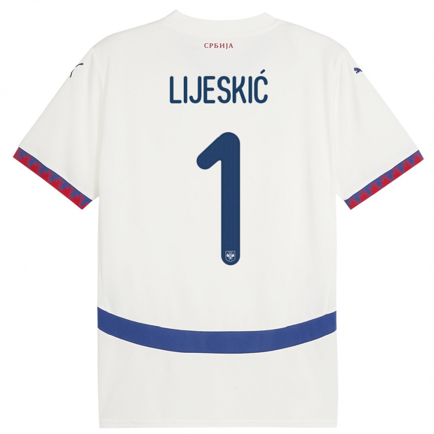 Hombre Fútbol Camiseta Serbia Luka Lijeskic #1 Blanco 2ª Equipación 24-26