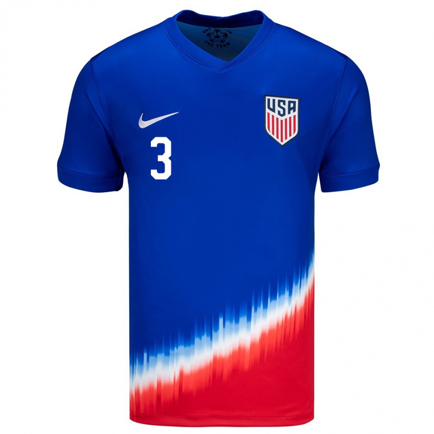 Hombre Fútbol Camiseta Estados Unidos Justin Che #3 Azul 2ª Equipación 24-26