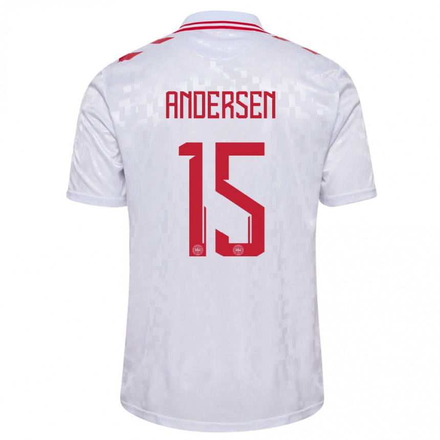 Hombre Fútbol Camiseta Dinamarca Jacob Andersen #15 Blanco 2ª Equipación 24-26