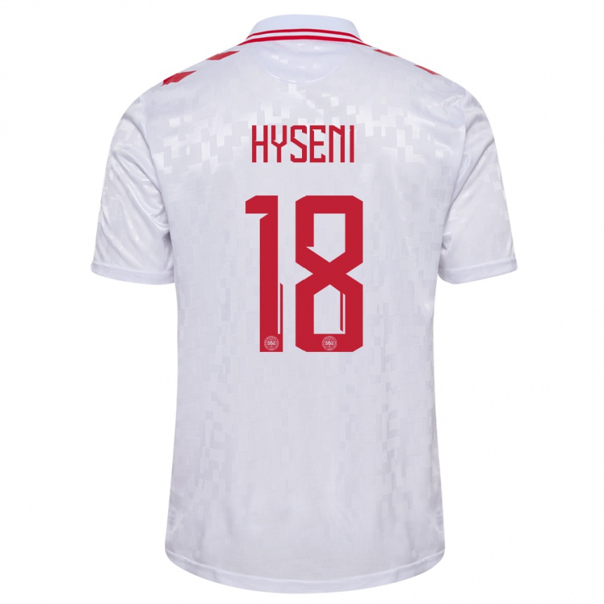 Hombre Fútbol Camiseta Dinamarca Olti Hyseni #18 Blanco 2ª Equipación 24-26