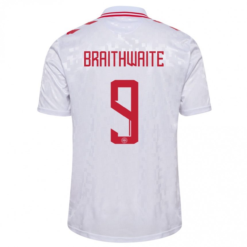 Hombre Fútbol Camiseta Dinamarca Martin Braithwaite #9 Blanco 2ª Equipación 24-26