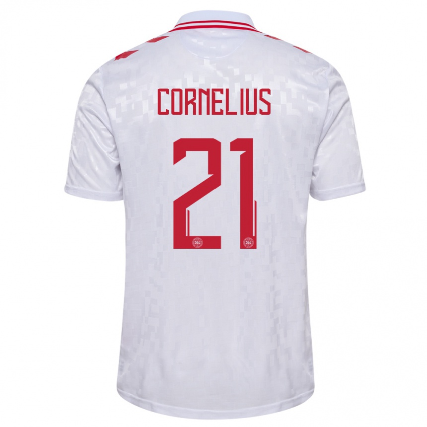 Hombre Fútbol Camiseta Dinamarca Andreas Cornelius #21 Blanco 2ª Equipación 24-26