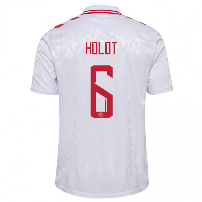 Hombre Fútbol Camiseta Dinamarca Olivia Holdt #6 Blanco 2ª Equipación 24-26