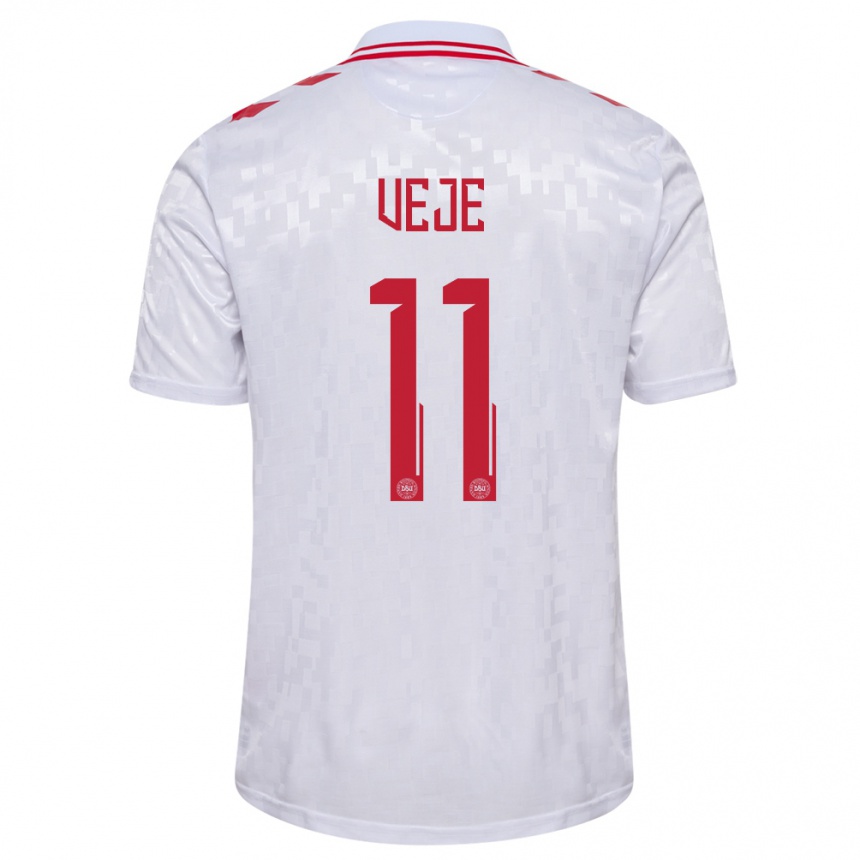 Hombre Fútbol Camiseta Dinamarca Katrine Veje #11 Blanco 2ª Equipación 24-26