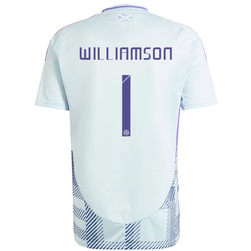 Hombre Fútbol Camiseta Escocia Woody Williamson #1 Azul Menta Claro 2ª Equipación 24-26