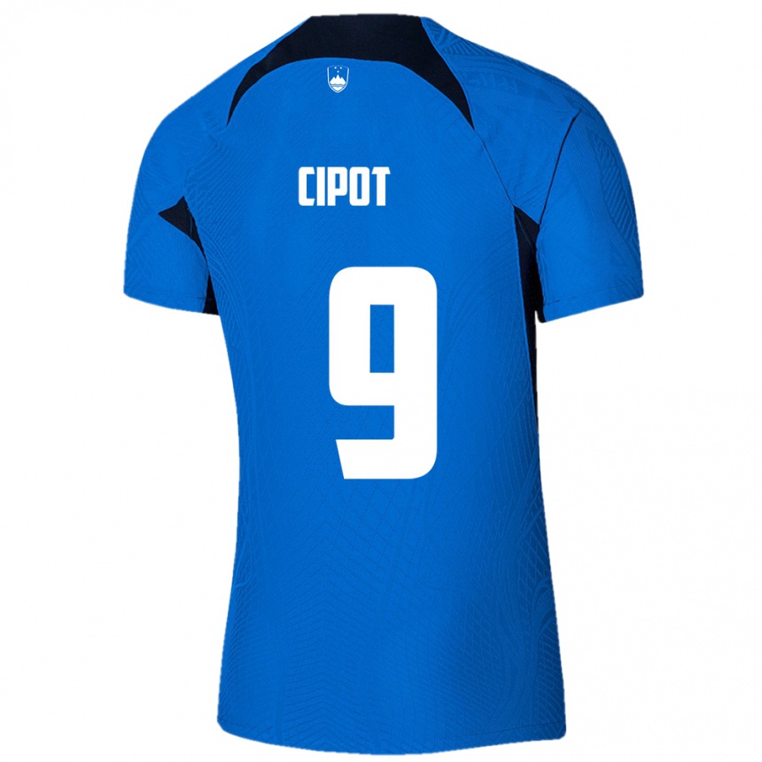 Hombre Fútbol Camiseta Eslovenia Tio Cipot #9 Azul 2ª Equipación 24-26