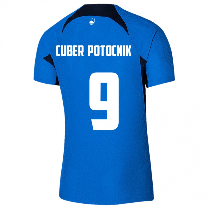 Hombre Fútbol Camiseta Eslovenia Jaka Cuber Potocnik #9 Azul 2ª Equipación 24-26