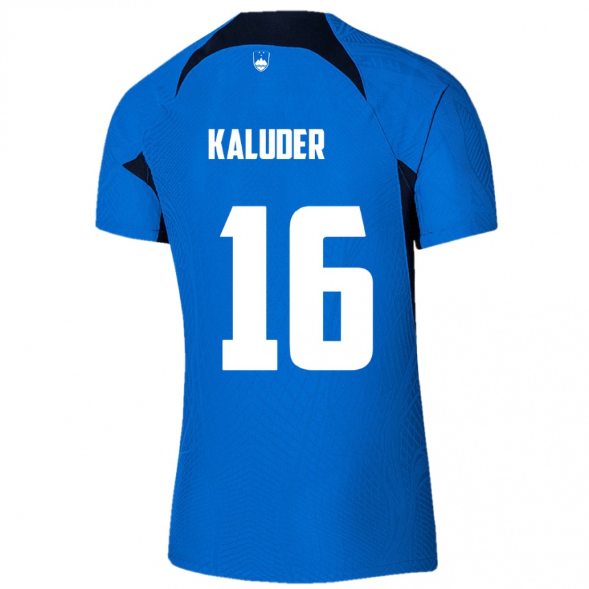 Hombre Fútbol Camiseta Eslovenia Grega Kaluder #16 Azul 2ª Equipación 24-26