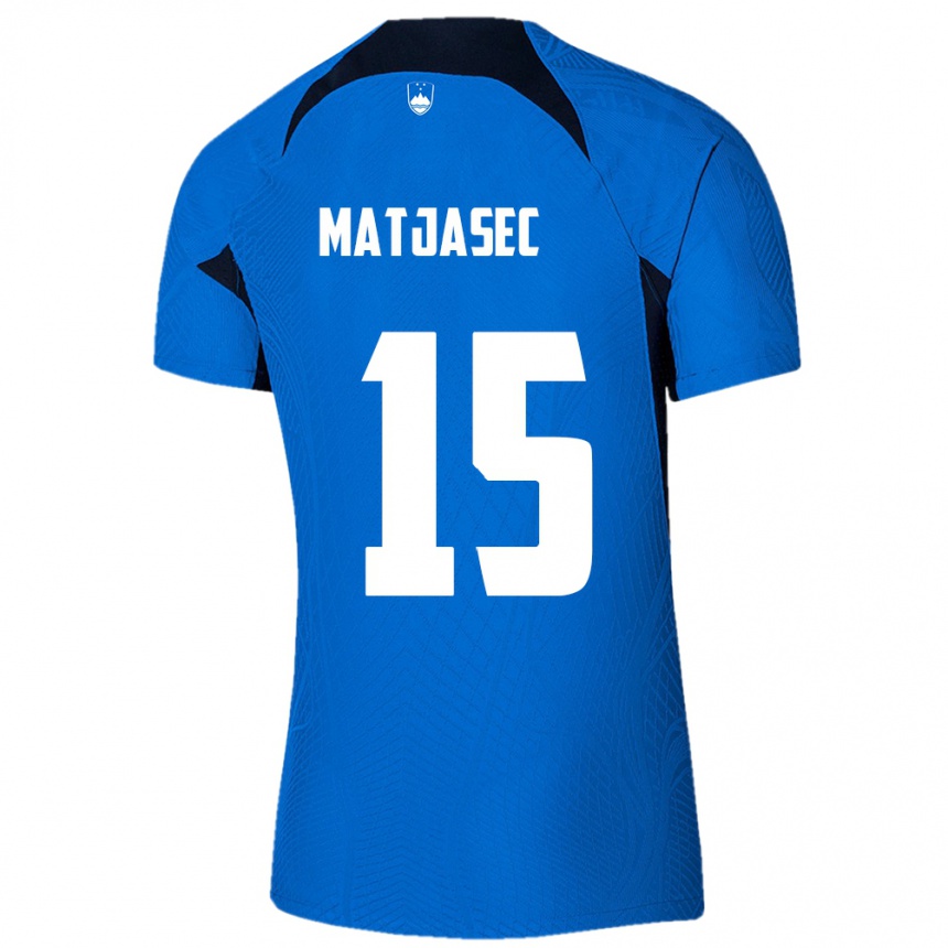 Hombre Fútbol Camiseta Eslovenia Miha Matjasec #15 Azul 2ª Equipación 24-26