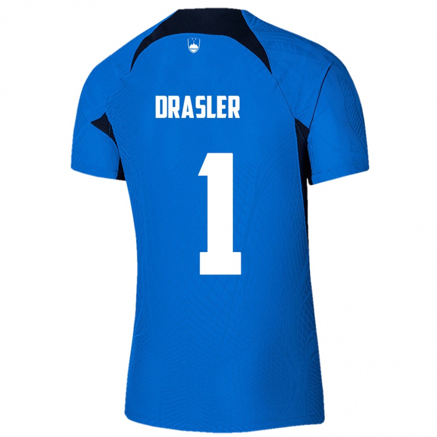 Hombre Fútbol Camiseta Eslovenia Iztok Drasler #1 Azul 2ª Equipación 24-26