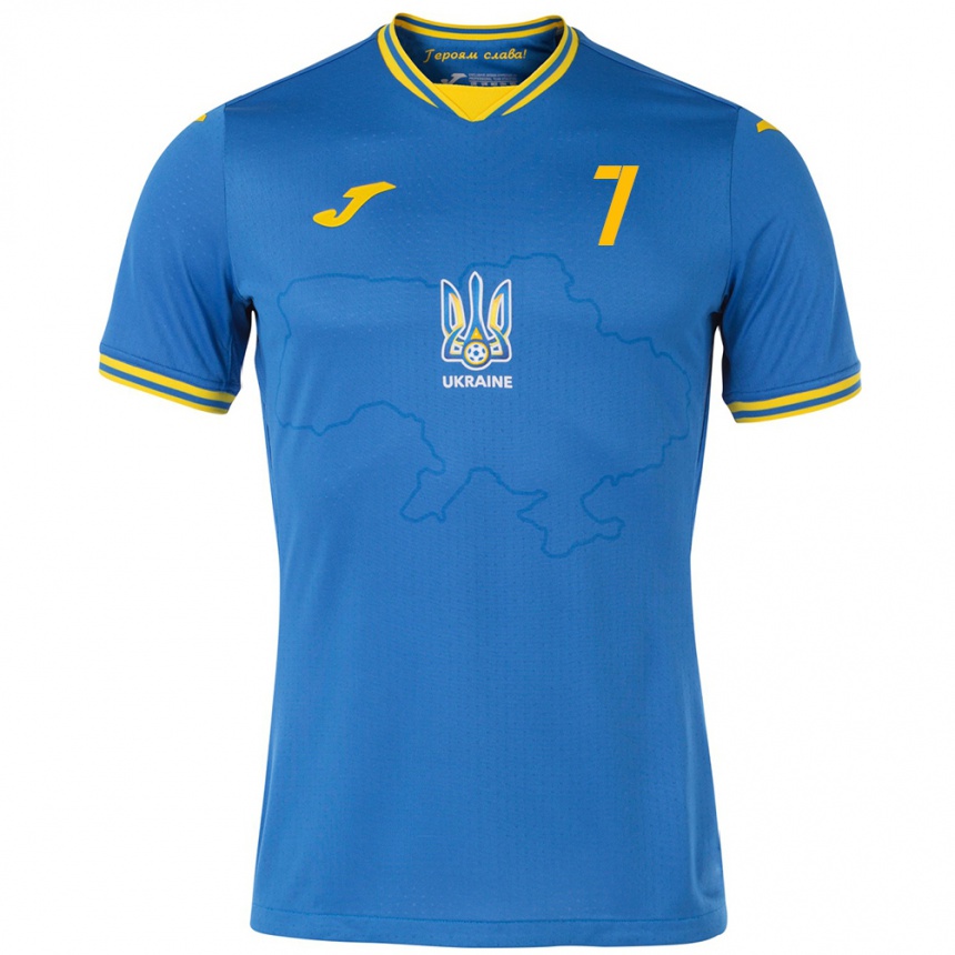 Hombre Fútbol Camiseta Ucrania Oleg Fedor #7 Azul 2ª Equipación 24-26