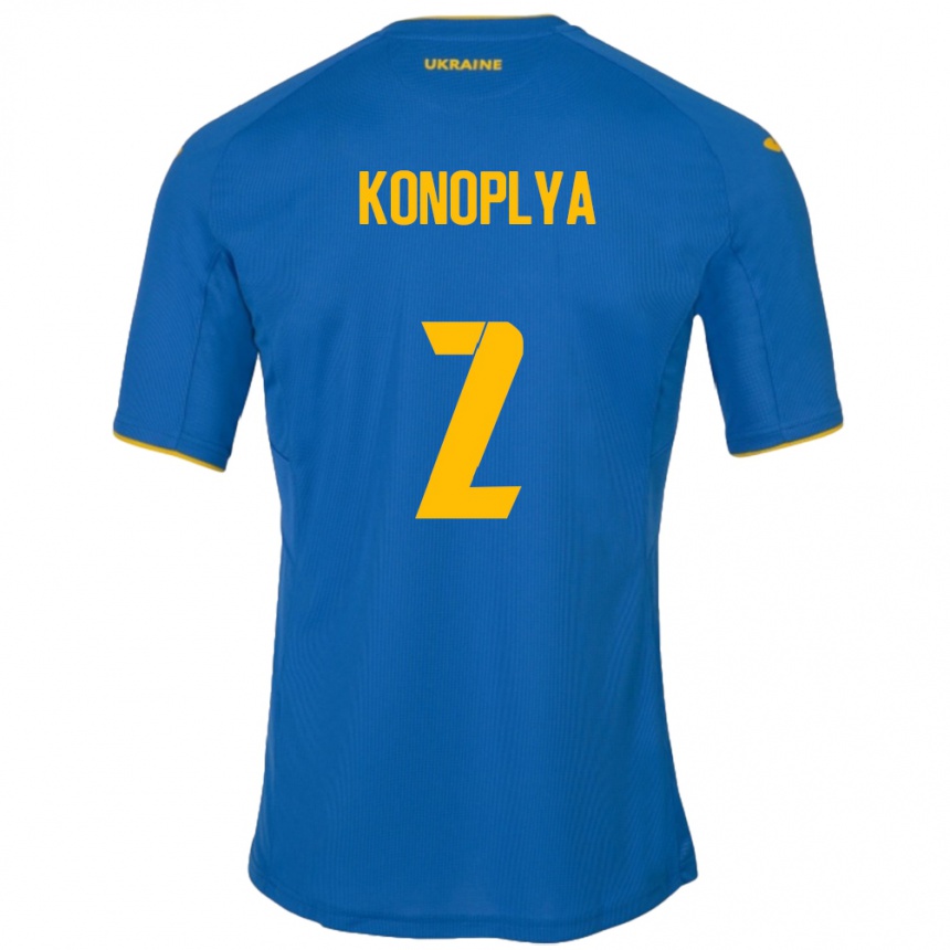 Hombre Fútbol Camiseta Ucrania Yukhym Konoplya #2 Azul 2ª Equipación 24-26