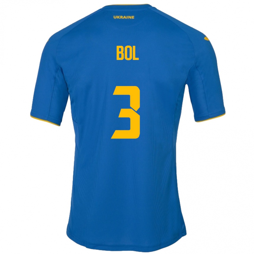 Hombre Fútbol Camiseta Ucrania Anton Bol #3 Azul 2ª Equipación 24-26