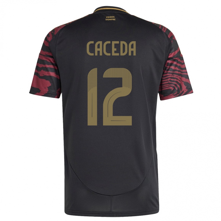 Hombre Fútbol Camiseta Perú Carlos Cáceda #12 Negro 2ª Equipación 24-26