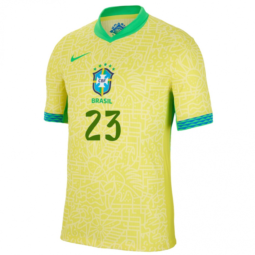 Mujer Fútbol Camiseta Brasil Matheus Nascimento #23 Amarillo 1ª Equipación 24-26