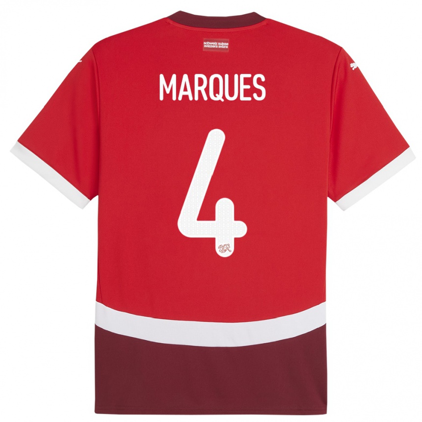Mujer Fútbol Camiseta Suiza Christian Marques #4 Rojo 1ª Equipación 24-26