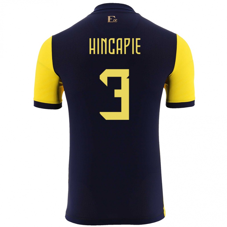 Mujer Fútbol Camiseta Ecuador Piero Hincapie #3 Amarillo 1ª Equipación 24-26
