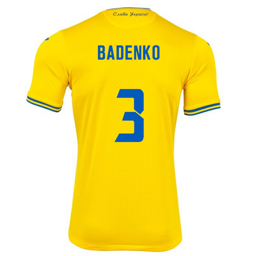 Mujer Fútbol Camiseta Ucrania Ilya Badenko #3 Amarillo 1ª Equipación 24-26