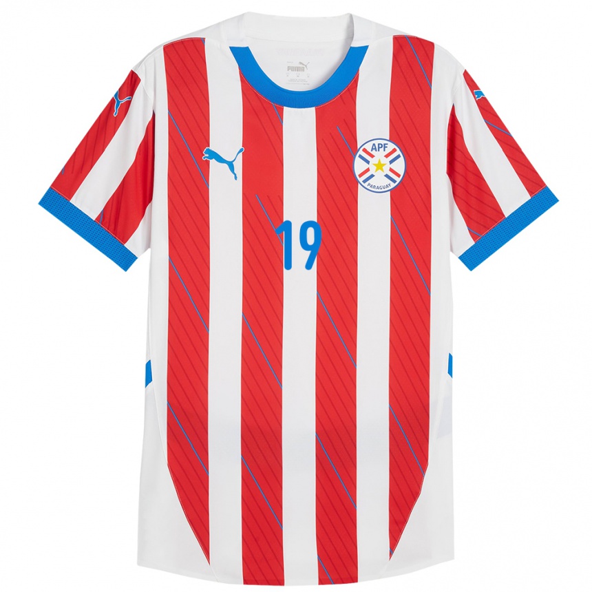 Mujer Fútbol Camiseta Paraguay Marcelo Pérez #19 Blanco Rojo 1ª Equipación 24-26