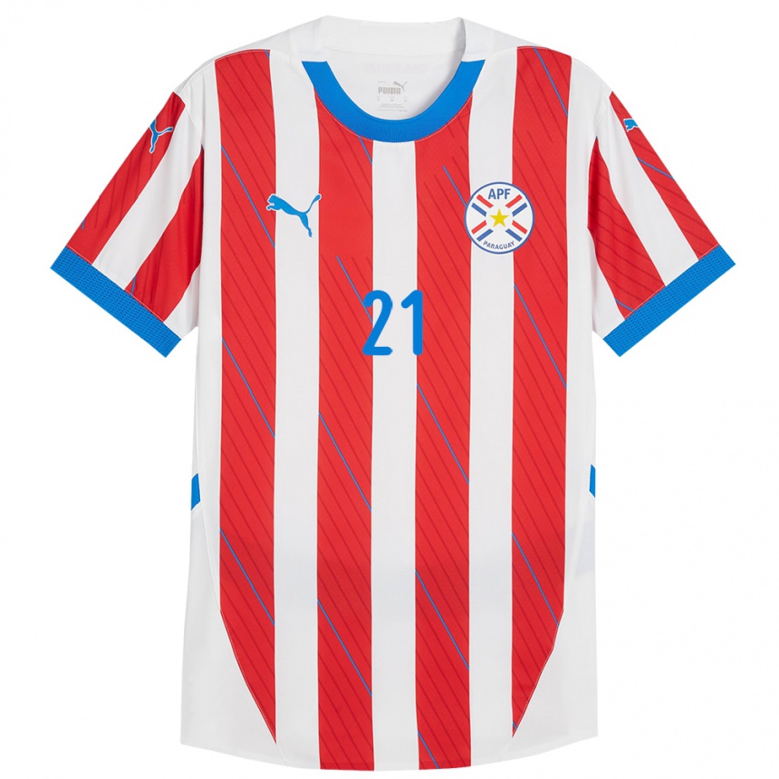 Mujer Fútbol Camiseta Paraguay Fiorela Martínez #21 Blanco Rojo 1ª Equipación 24-26