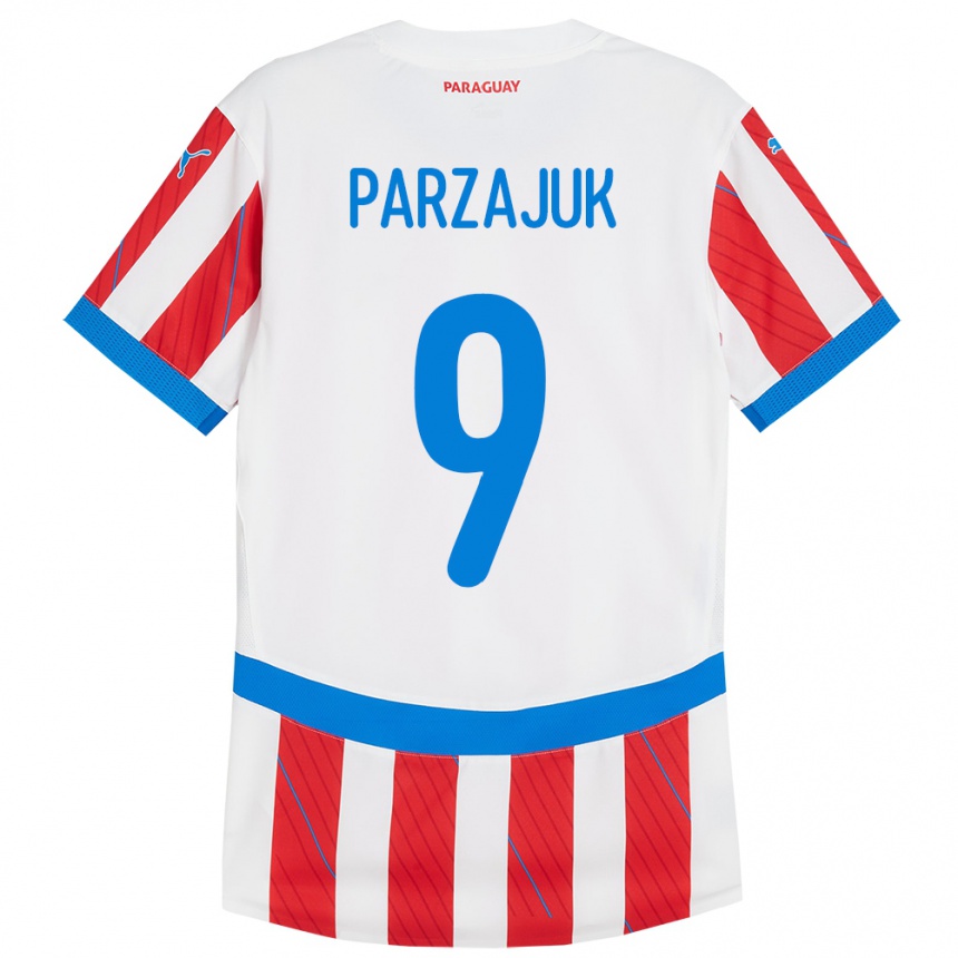 Mujer Fútbol Camiseta Paraguay Kevin Parzajuk #9 Blanco Rojo 1ª Equipación 24-26