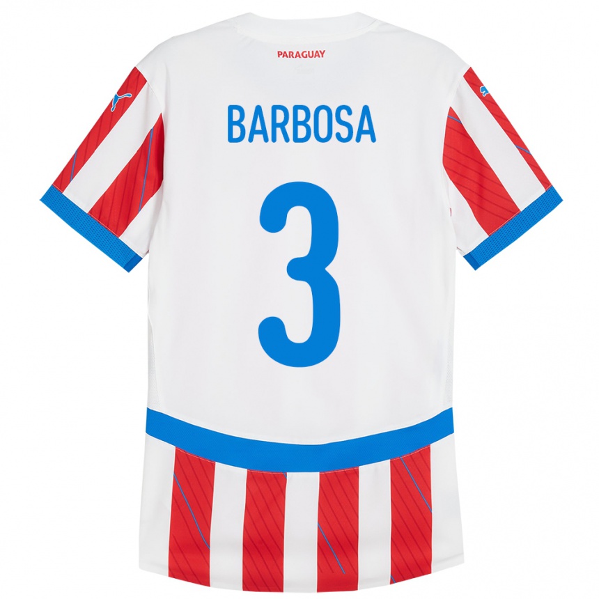 Mujer Fútbol Camiseta Paraguay Camila Barbosa #3 Blanco Rojo 1ª Equipación 24-26