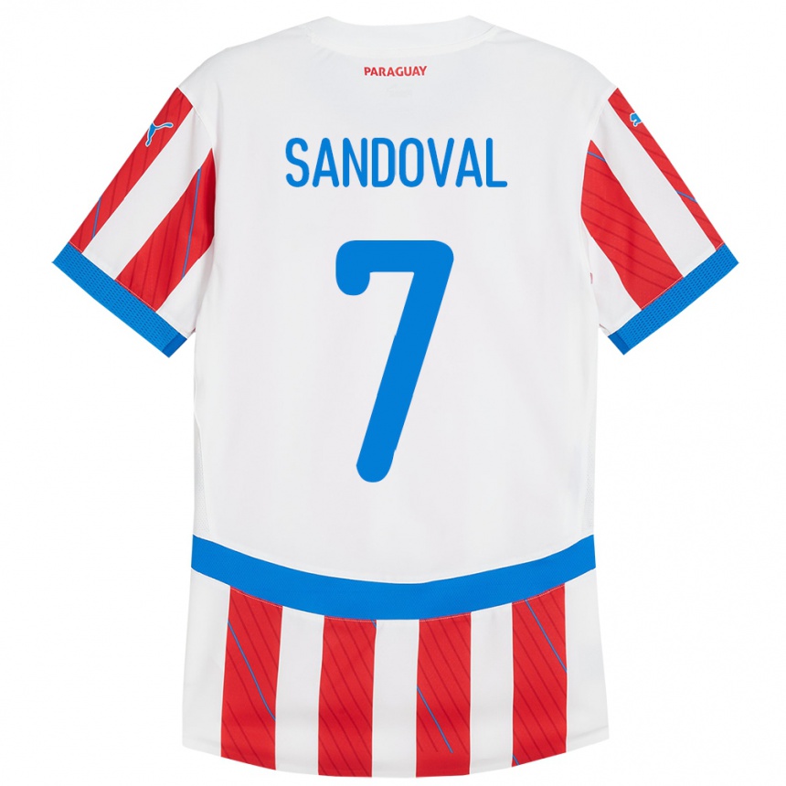 Mujer Fútbol Camiseta Paraguay Fabiola Sandoval #7 Blanco Rojo 1ª Equipación 24-26