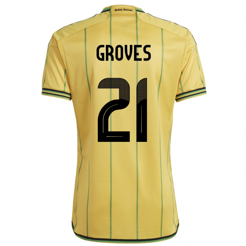 Mujer Fútbol Camiseta Jamaica Isreala Groves #21 Amarillo 1ª Equipación 24-26