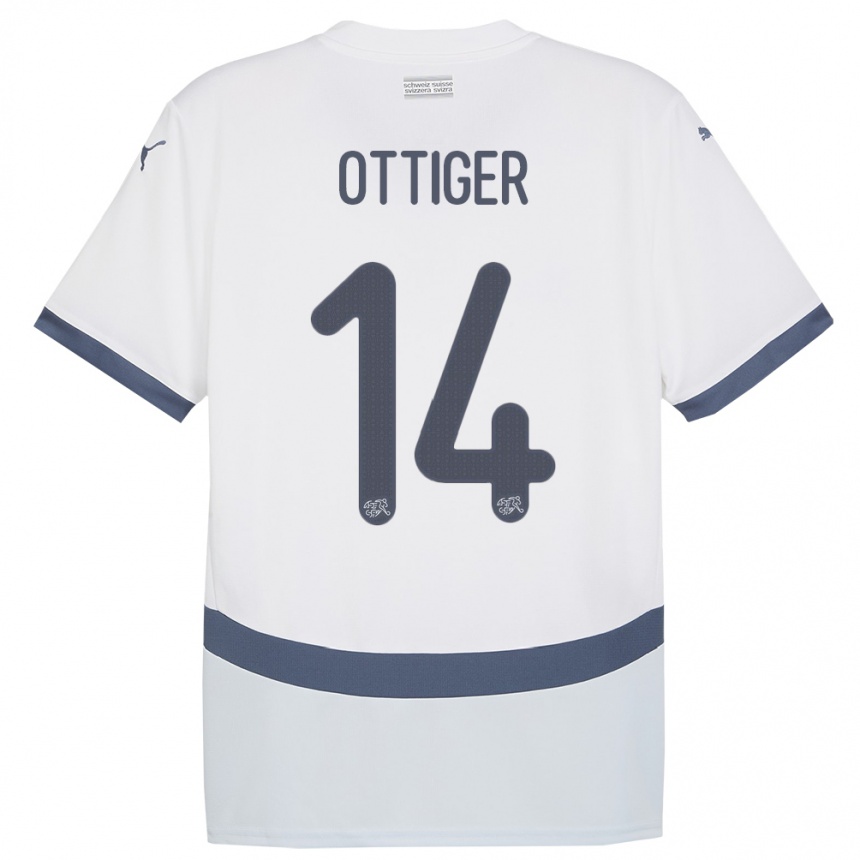 Mujer Fútbol Camiseta Suiza Severin Ottiger #14 Blanco 2ª Equipación 24-26