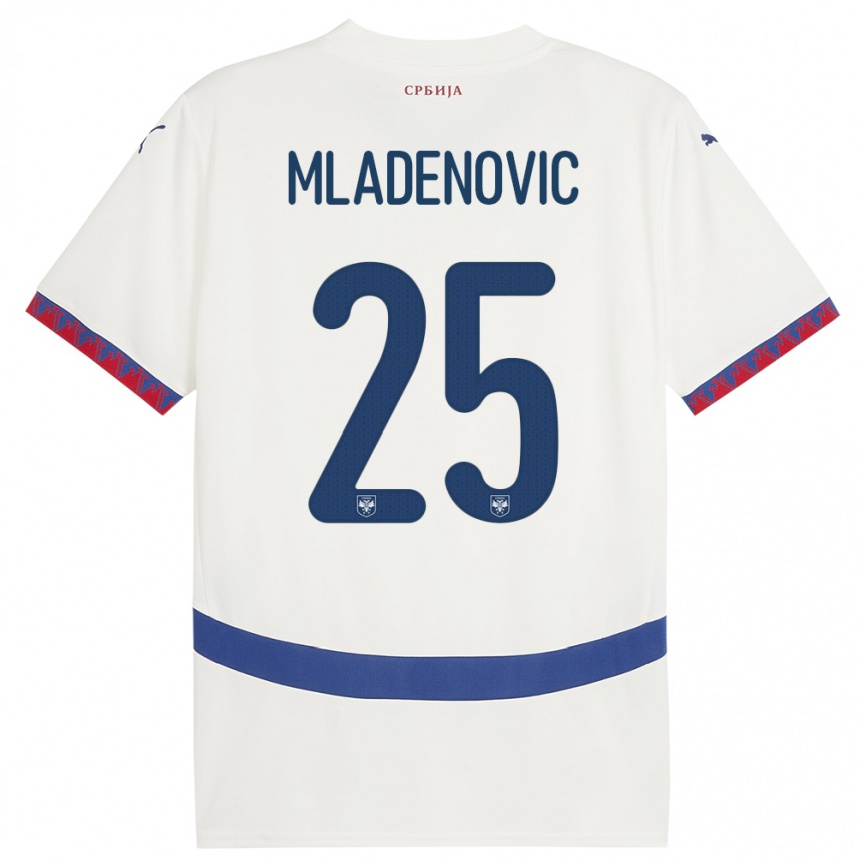 Mujer Fútbol Camiseta Serbia Filip Mladenovic #25 Blanco 2ª Equipación 24-26