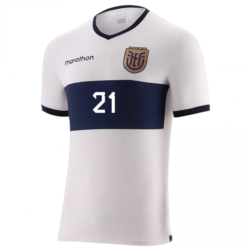 Mujer Fútbol Camiseta Ecuador Patrickson Delgado #21 Blanco 2ª Equipación 24-26