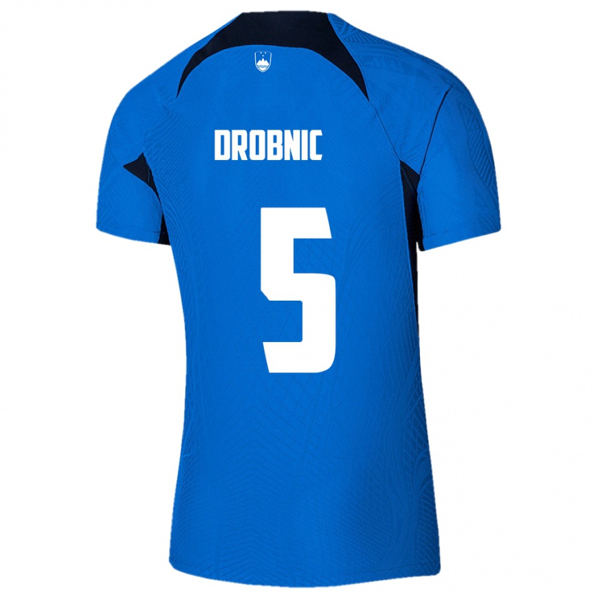 Mujer Fútbol Camiseta Eslovenia Dominik Drobnic #5 Azul 2ª Equipación 24-26