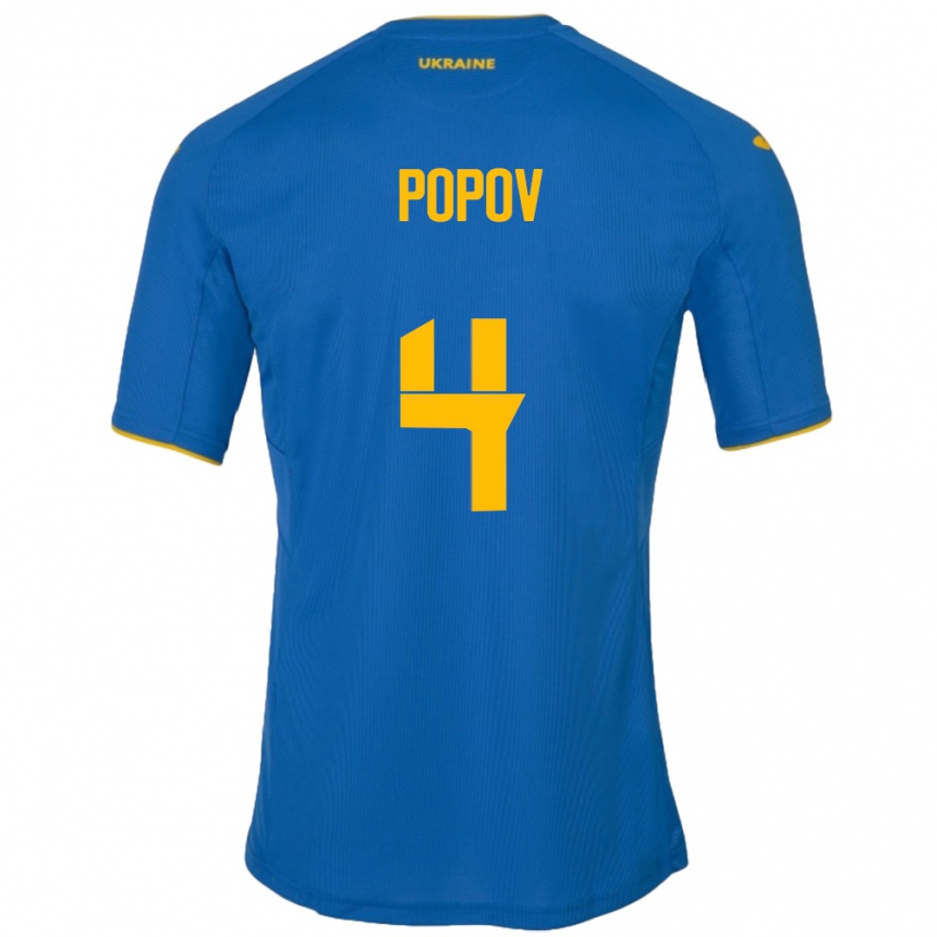 Mujer Fútbol Camiseta Ucrania Denys Popov #4 Azul 2ª Equipación 24-26