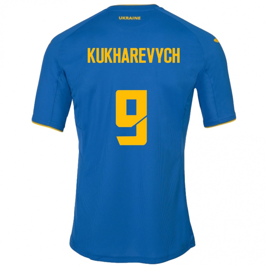 Mujer Fútbol Camiseta Ucrania Mykola Kukharevych #9 Azul 2ª Equipación 24-26
