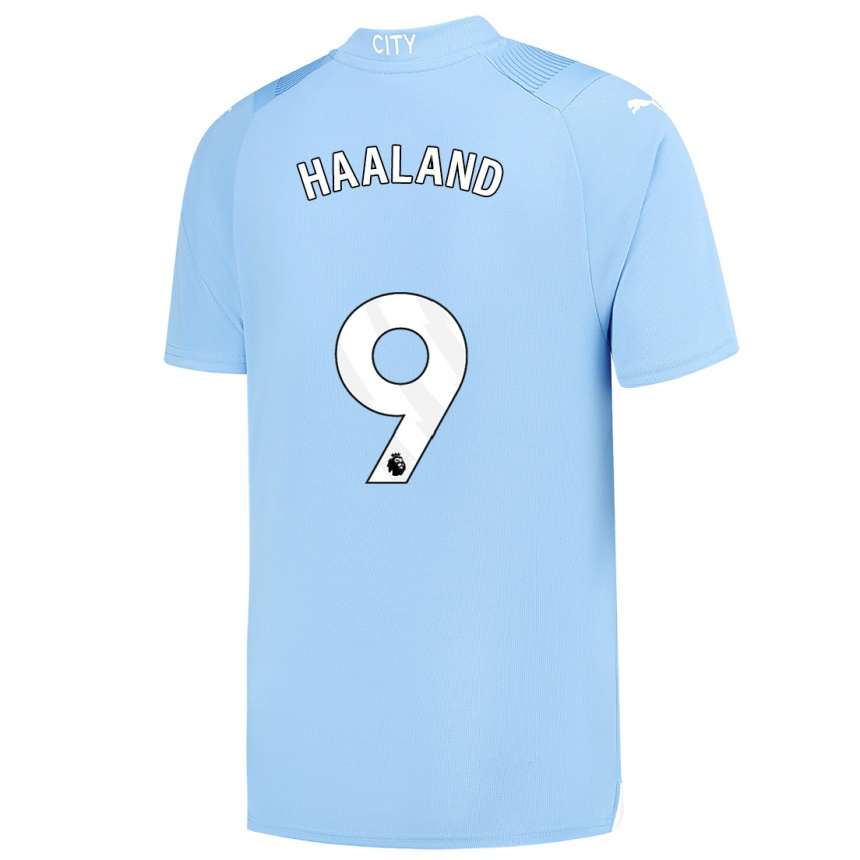 Niño Fútbol Camiseta Erling Haaland #9 Azul Claro 1ª Equipación 2023/24