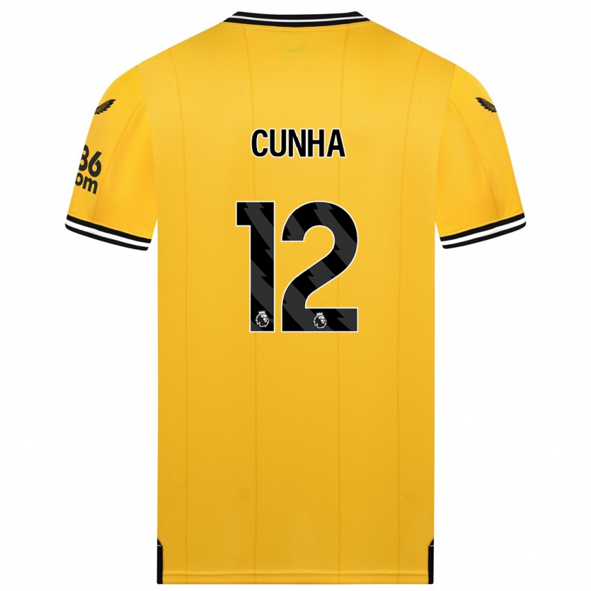 Niño Fútbol Camiseta Matheus Cunha #12 Amarillo 1ª Equipación 2023/24