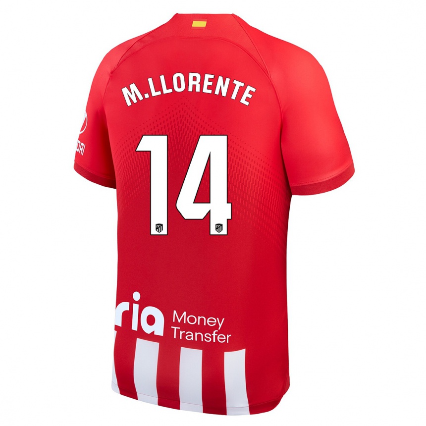 Niño Fútbol Camiseta Marcos Llorente #14 Rojo Blanco 1ª Equipación 2023/24