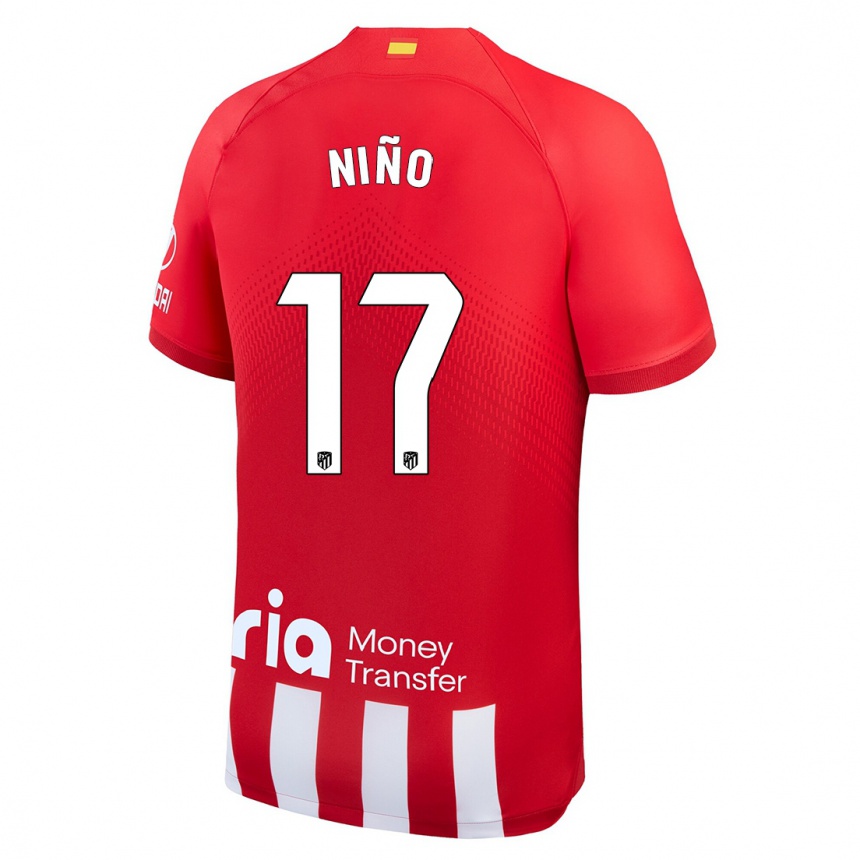 Niño Fútbol Camiseta Adrián Niño #17 Rojo Blanco 1ª Equipación 2023/24